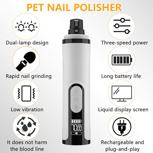 Moulin à ongles pour chien rechargeable 2000 mAh avec têtes interchangeables pour chat - 7