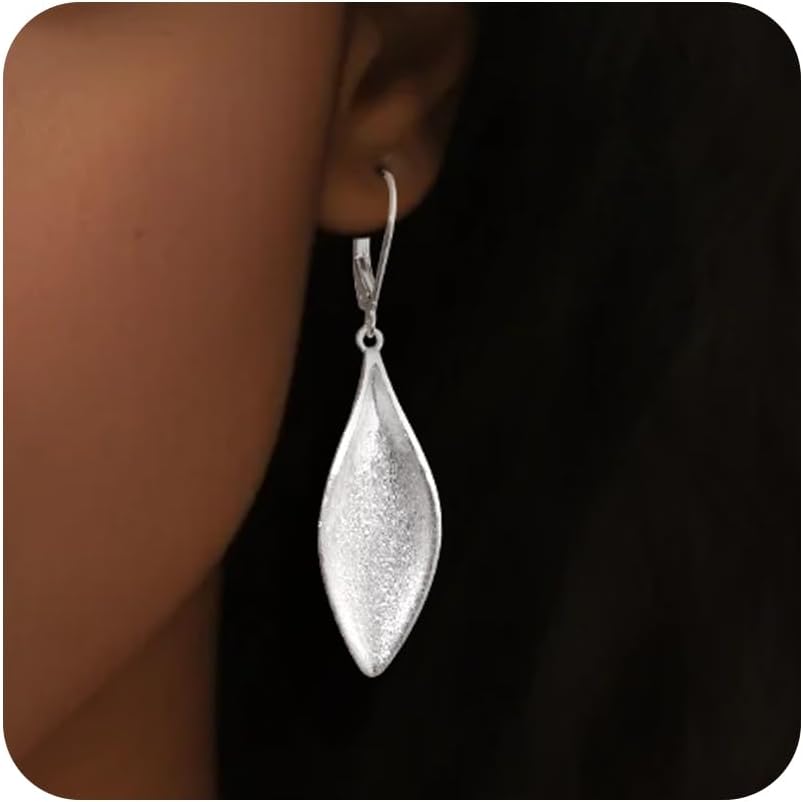 ALEXCRAFT 925 Sterling Silver Dangle Earrings for Women Trendy Lightweight Statement Hypoallergenic 14k GoldplatedHandmade Brushed Curved Leaf Drop Dangle Leverback Earrings Boho Jewelry for Women