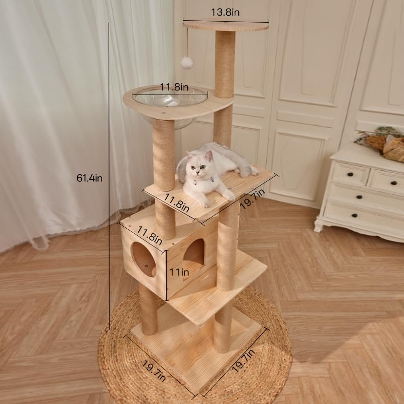 Torre para Gatos de Madera Sólida 61'' Natural miniatura 7