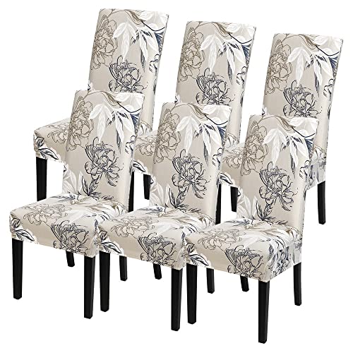 Image of SearchI Printed Dining Room Chair Covers Set of 6, Stretch Kitchen Chair Covers Washable Parsons Chair Slipcover Removable Dining Chair Protectors for Hotel,Ceremony(Flower Pattern3)