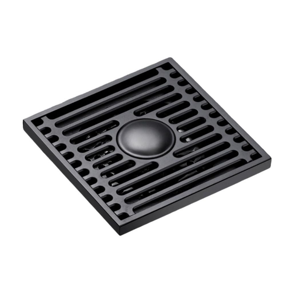 XBTGS Desagüe de suelo antiolor para baño, núcleo de drenaje de piso de cobre, alcantarillado, antibloqueo, drenaje de suelo de gran capacidad, chapado en cromo, doble uso, 10 x 10 cm, negro, doble
