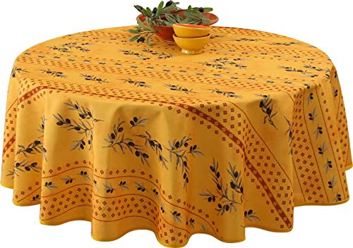 Le linge de Jules Nappe Anti-Taches Olivette Jaune - Taille : Ronde diamètre 160 cm