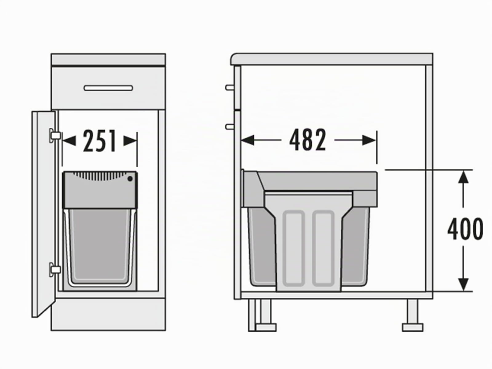 Hailo 3666-13 - Cubo de Basura para la Cocina con 3 compartimientos, Color Negro | sobre mueble bajo