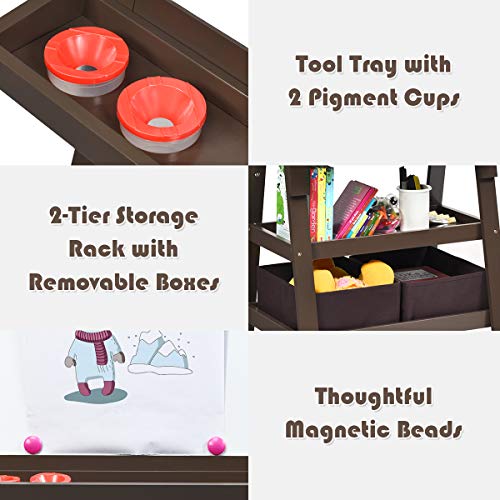 Image of GLACER All-in-One Double Sided Painting Easel for Kids with 2 Storage Bins, Paper Roll, Magnetic Whiteboard & Chalkboard, Gift for Boys & Girls (Coffee)