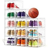 INSTY 12 Pack Large Shoe Storage Box, Clear Shoe Storage Organizer with Magnetic Door, Stackable,Shoe Containers For Display Sneakers, Easy Assembly, Fit up to US Size 12, Clear