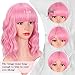 AISI BEAUTY Pink Wig with Bangs Short Wavy Bob Wig Synthetic Shoulder Length Pink Wigs for Women 14 Inch