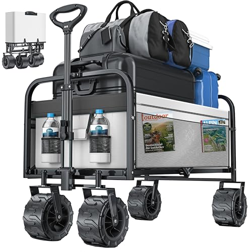 KESSER® Carro Plegable con Ruedas Anchas | Transporte de Mano | 2 Bolsas de Red | Plegable | Neumáticos de Goma Maciza | Carrito Jardín Gris