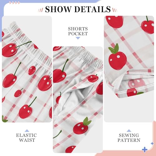 Pajama Bottoms, Cherry Gingham Pajamas Pant Sleep Long Pants Lounge Wear Elastic Waist Sleepwear Pjs4