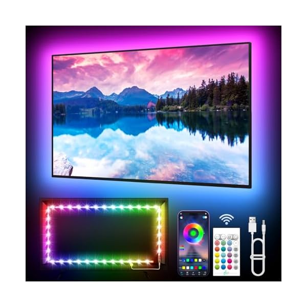 KANTUTOE TV LED Lights, 3m LED Lights for 32-45 Inch TVs, RGB TV Backlight with Remote, Colour Changing Music Sync Bluetooth APP Control Strip Lights USB Powered for Bedroom Gaming Room Decor [Energy Class A]