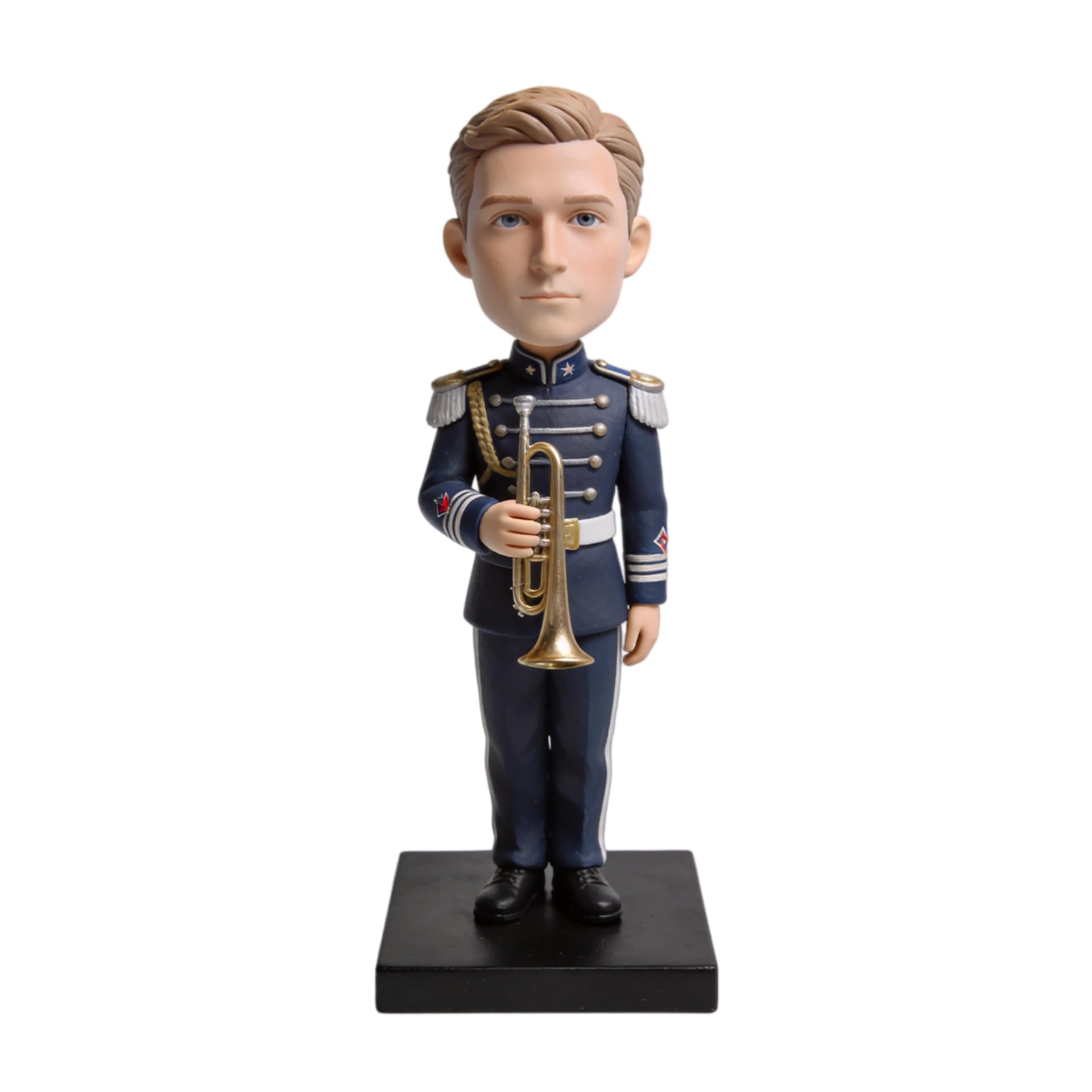 Figura 3D personalizada Bobblehead de foto Bobbleheads músico militar con estatua de banda de trompeta, regalos de decoración de mesa para miembros de banda, veteranos, músicos, regalo de cumpleaños