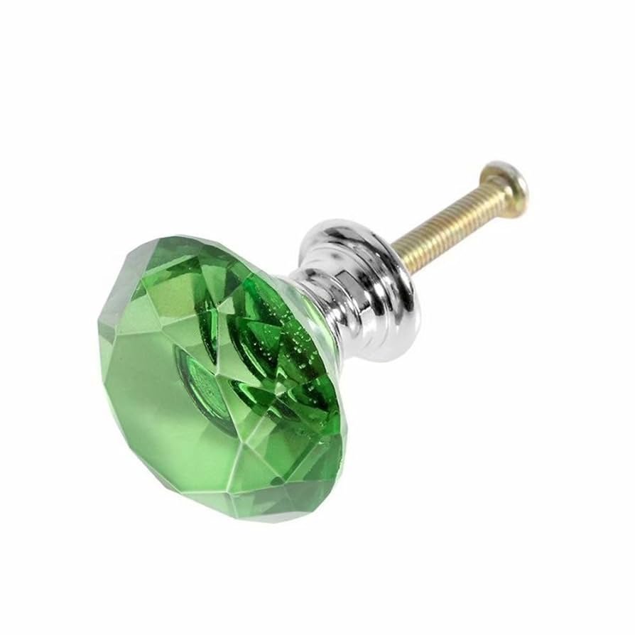 2 PCS 40mm Crystal Glass Diamond Cut Flat Round Door Knob For Wardrobe