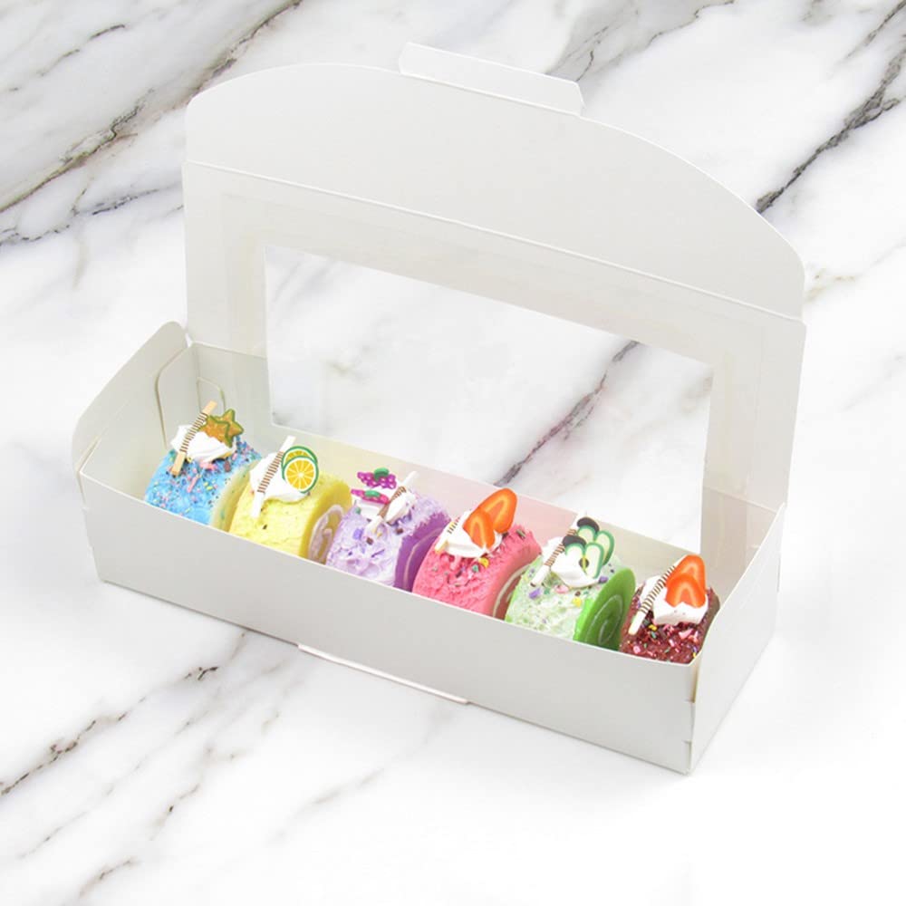 Xzjmy White 20Pcs Mini Cookie Boxes 8.66 X 2.75 X 2 Inch Bakery Box, Desserts Boxes Cake Boxes With Window For Cookies, Strawberries, Treats And Pastries