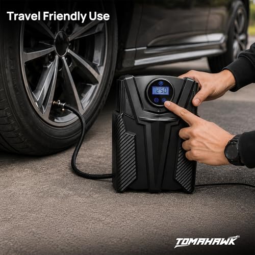 Image of Tomahawk CTI-1920 Automotive Air Compressor 150 PSI | 12V Air Pump with 100% Copper Motor | 1x12V Car Cigarette Connector | Auto Cut-Off Tyre Inflator for Car & Bike