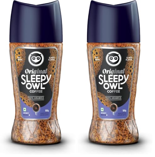 Image of Sleepy Owl Original 100% Arabica Instant Coffee | Freeze Dried Coffee Powder - 100g | Make Cafe Style Hot or Cold Coffee, black Coffee, Cappuccino, Latte at Home (Pack of 2)