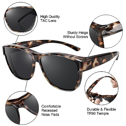 Image of URUMQI Polarized Sunglasses Fit Over Glasses for Men Women, Oversized Square Sun Glasses UV400 Protection