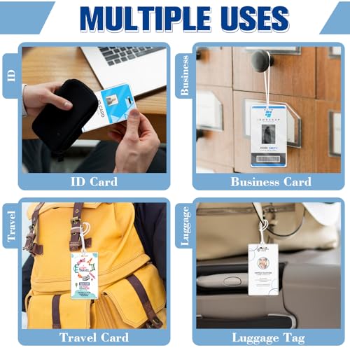 Image of 200 Pieces 10 Mil 2 1 /2 inch x 4 1 /4 inch Luggage Tag Laminating Pouches with Slot Hole Loops Thermal Lanyard Thermal Laminate Pouch Tags Kit Resealable for Work Permits Pass Cards Student ID Cards