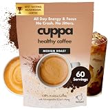 Cuppa Coffee - Great tasting medium roast with mushrooms, adaptogens & superfoods - Lion's Mane, Ashwagandha, Cordyceps, MCT, Prebiotic Fiber & L-Theanine. Supports natural energy & better mental focus, overall well-being + a happier gut (60 Servings)