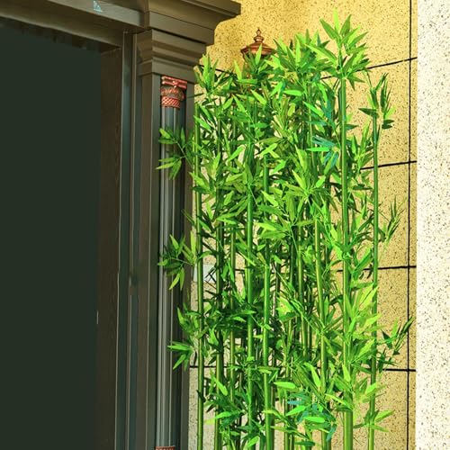 CUXAHO 10 Pack Artificial Bamboo Privacy Fence Backyard Divider Decorative Garden Fencing Fake Faux...