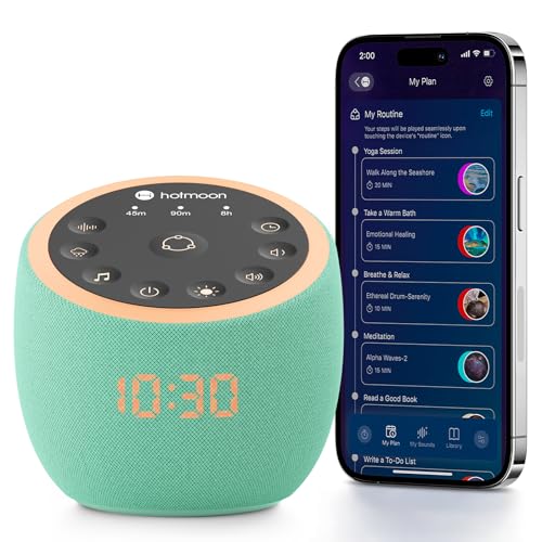 Hotmoon Sound Machine, Cocoon Pro White Noise Sound Machine with 388 Sounds for Baby Adult, Night Light, Sleeping Timer, App Control, DIY Sound Machine, Home Office Yoga, Noise Machine Gift Mint Green