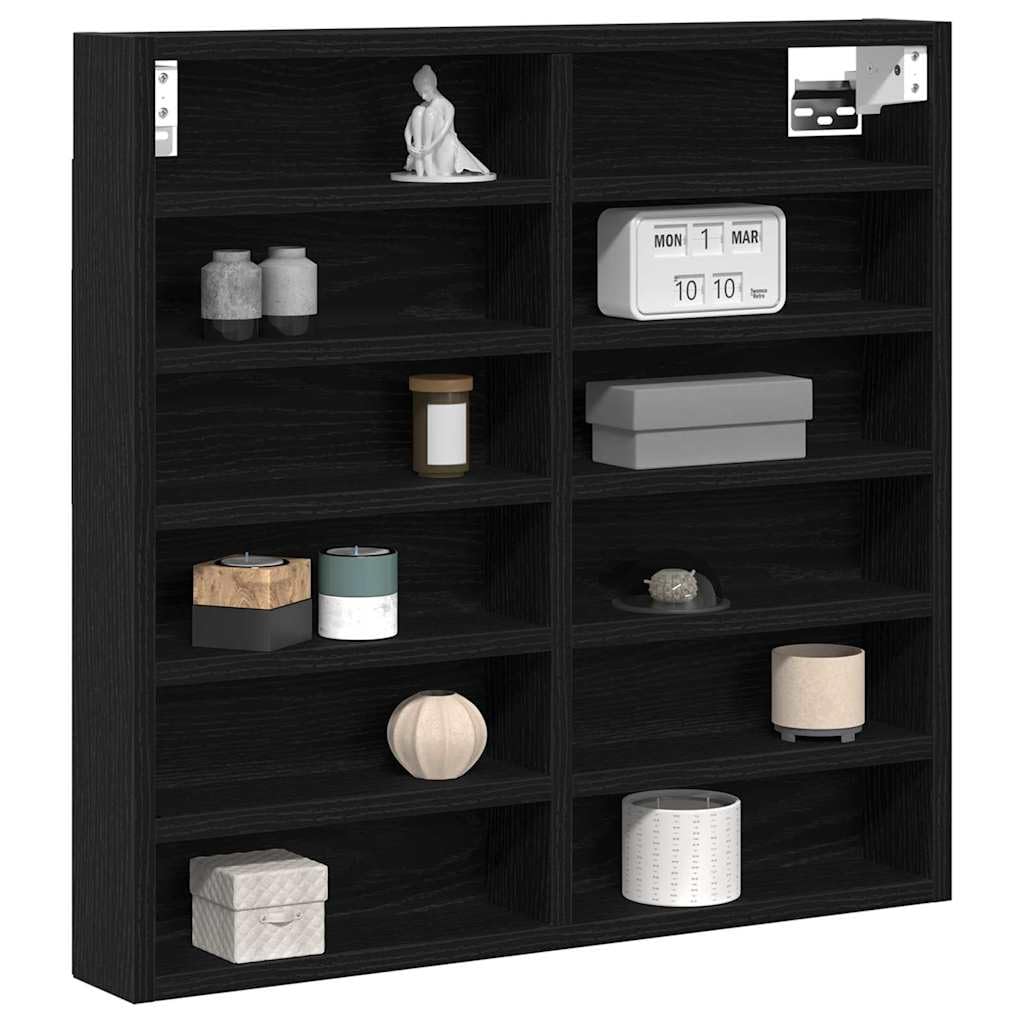 vidaXL Display Cabinet Black Oak 60 x 8.5 x 58 cm Engineered Wood, Office Storage Solution, Ample Display Cabinet, Chic Wall-Mounted Shelves, Modern Furniture for Home Organizer and Bedroom