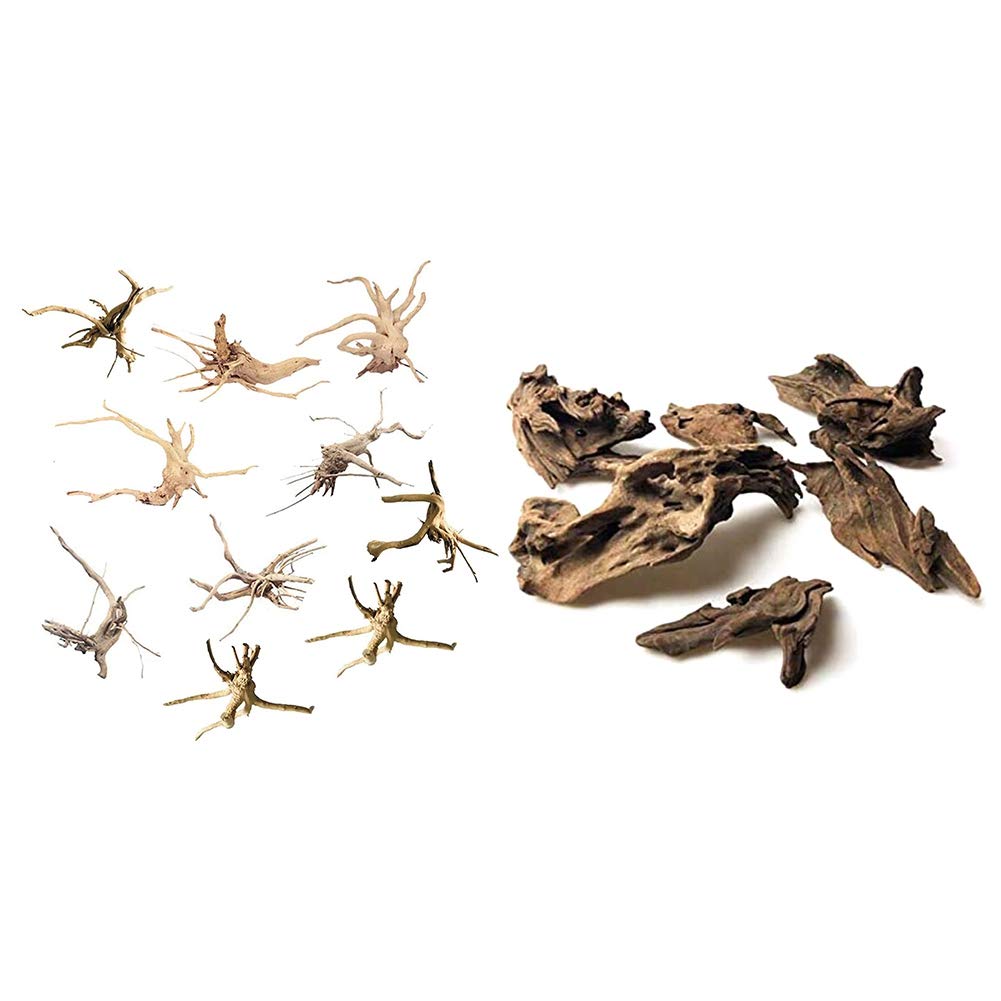 Bloepum 16 Pcs Aquarium Fish Tank Decoration Fish Tank Cave Hideout Driftwood Brown & Wood Color