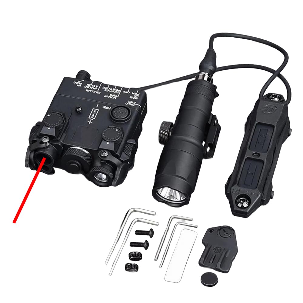 Nylon DL-A2 Box Aiming Laser Sights(with Red Laser+IR Laser+Flashlight&Mount),& M300A Strong LED White Flashlight,& Modular Dual Wire Remote Pressure Switch(SF+2.5 Plug) Combo,Black