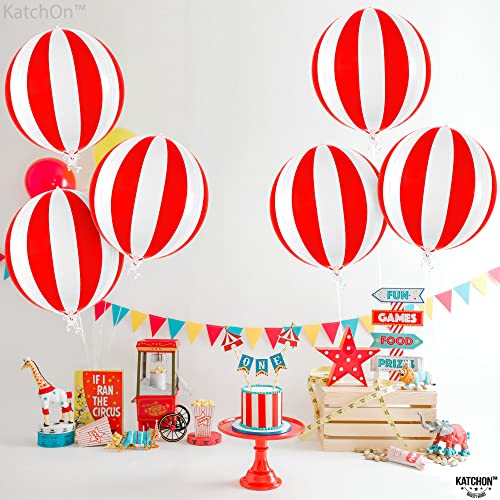 Image of KatchOn, Red and White Carnival Mylar Balloons - 22 Inch, Pack of 6 | Red and White Striped Balloons for Carnival Decorations | Circus Theme Balloons For Birthday, 70s, Carnival Party Decorations