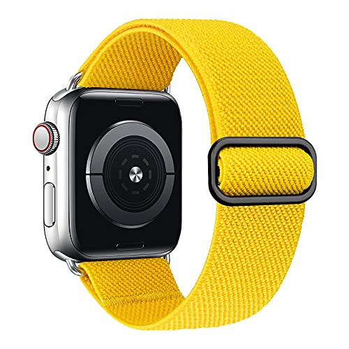 MEULOT Stretchy Braided Solo Loop Band Compatible with Apple Watch Band 38mm 40mm 42mm 44mm Adjustable Nylon Elastic Sport Women Men Strap Compatible with iWatch Series 6/5/4/3/2/1 SE Yellow 38/40S
