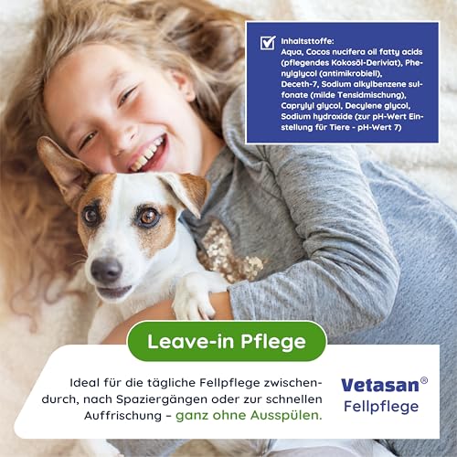 Vetasan Fellpflege Hunde & Katzen 250ml Entfilzungsspray I Langhaar Fell Spray Anti Filz zum Verfilzungen entfernen I Hundeparfüm/Hund Deo gegen Geruch