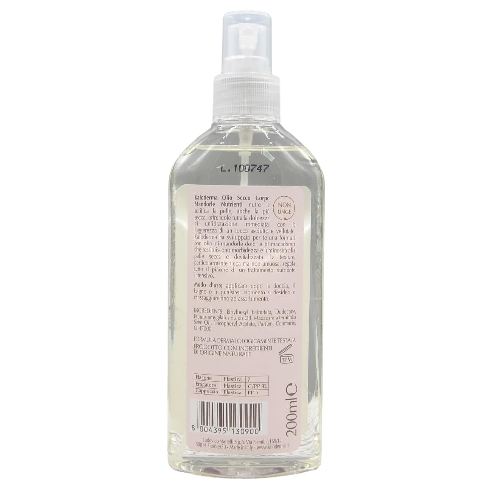 Olio Secco Corpo Spray Multifunzione, MANDORLE Nutrienti, Per Pelle Secca e Molto Secca. Arricchisce La Pelle Donandole Una Morbidezza Assoluta 200ml (6 Unità)