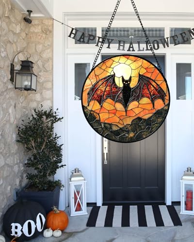 Image of Stained Glass Window Hanging, Black Bat Sun Catcher for Door Home Decor Animal Suncatcher Christmas Mother's Day Birthday Gifts for Women Men Mom and Nana 6.3 in