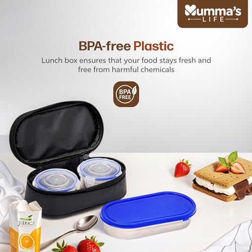 Image of Mumma's LIFE Stainless Steel Lunch Box Suitable for School, Offices and picnics(280 ML) (Black) (MUSKI)