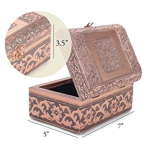 Cottage Garden Moroccan Copper Tone Metal Stamped Round Top Trunk Keepsake Box #TOP3