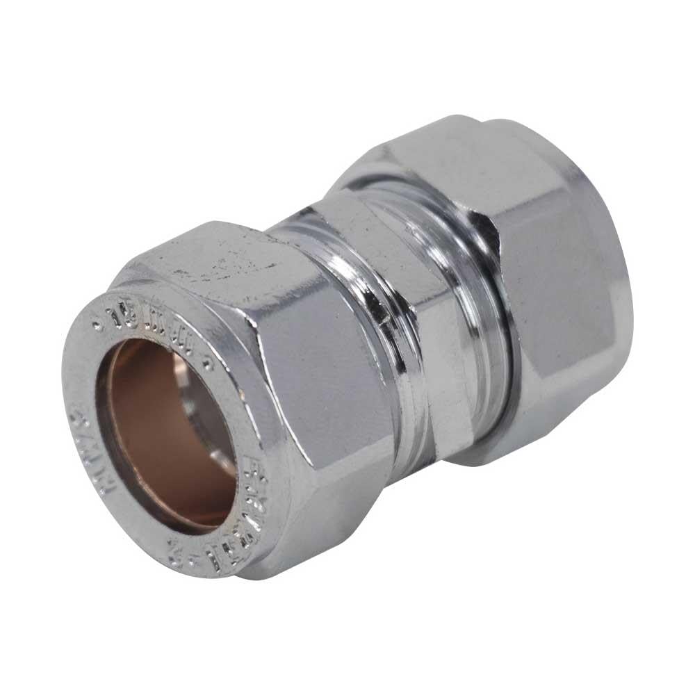 Pepte 15Mm Compression Straight Coupling For Copper Pipes Chrome Plated