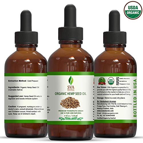 SVA ORGANICS Hemp Seed Oil Cold Pressed 4oz (118 ml) Premium Carrier Oil With Dropper For Skin Care, Hair Care, Scalp Massage, Body Massage, Hair Products, Cosmetics & Soap - Image 4