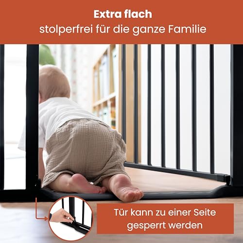 hauck Clear Step Autoclose 2, Schwarz - Kinderschutzgitter Hundegitter Verstellbare Breite 75-80cm, 77cm Hoch, Selbstschließend, Flacher Einstieg, Beidseitige Einhand Öffnung, ohne Bohren