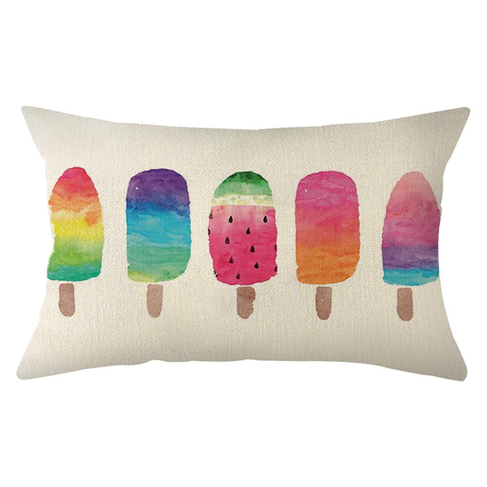 Ogiselestyle Watercolor Popsicle Throw Pillow Covers 12 x 20 Inch Summer Watermelon Holiday Cushion Case Decoration for Sofa