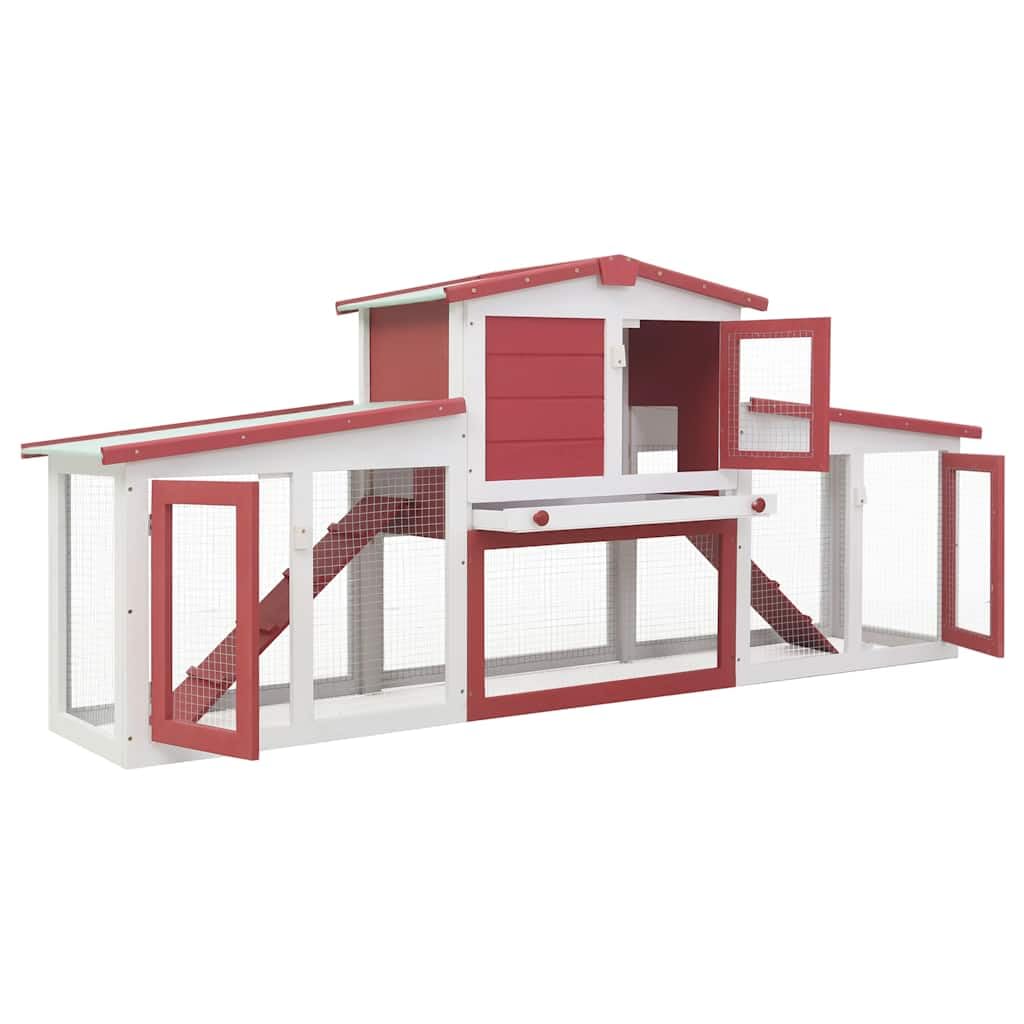 Jaula grande para conejos, color rojo y blanco, 201 x 45 x 85 cm, de madera