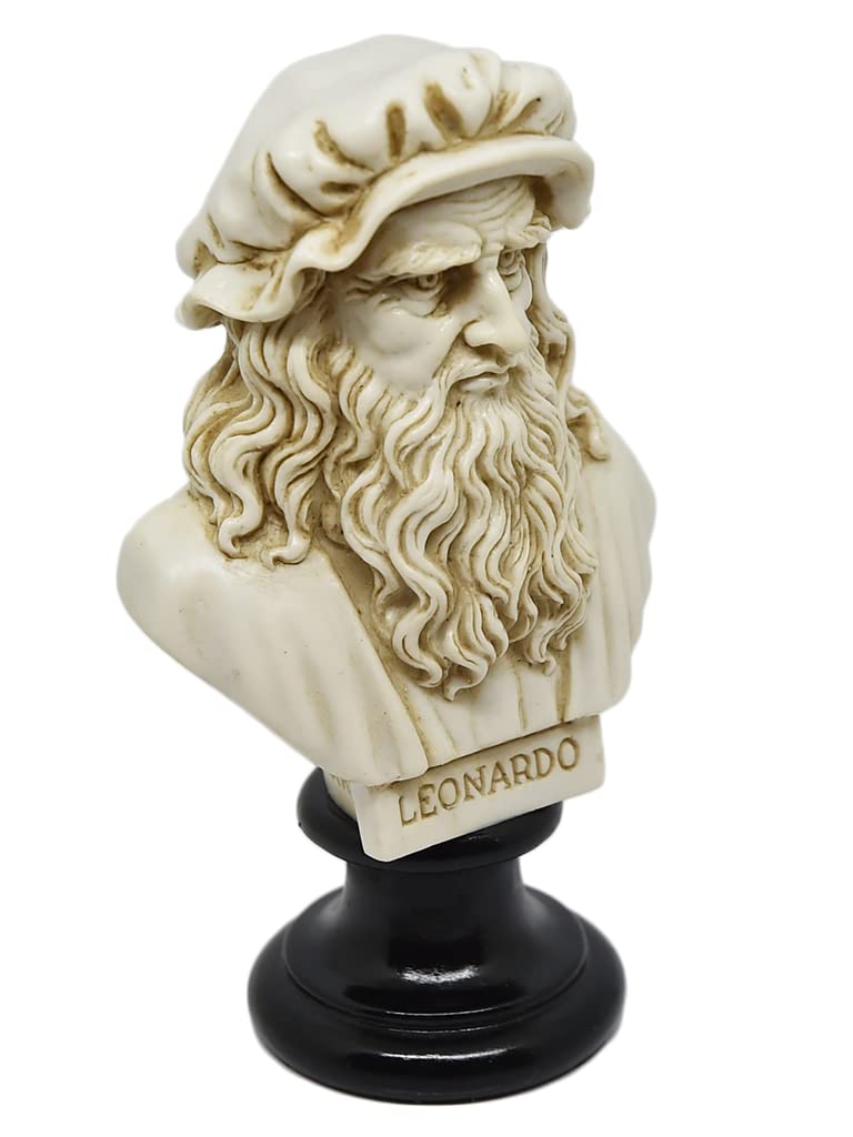 Busto Statua Design: Leonardo da Vinci - Riproduzione busto, scultura in marmo e resina - circa 16 cm, 350 gr. - Prodotto Toscano, Design Made in Italy - Idea Regalo Casa