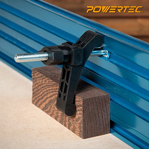 Image of POWERTEC 8PK T-Track Hold Down Clamp with 3-1 /2 inch T Track Bolts for CNC Machine, Table Saw Sled, Drill Press, Work Bench, T Track Accessories for woodworking (71661-P4)