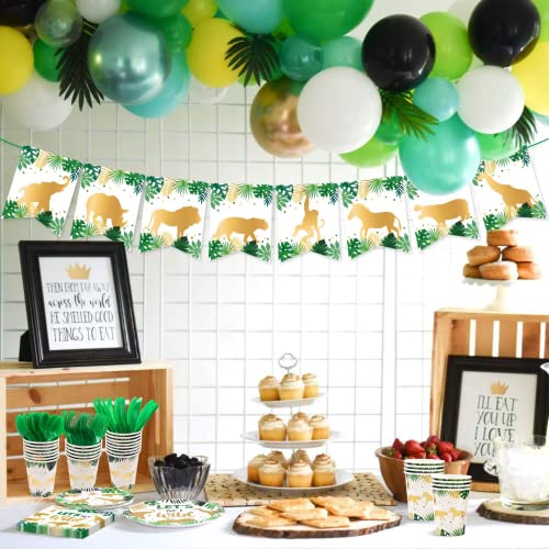 Golden Jungle Animal Party Supplies, Gold Foil Safari Jungle Animals Baby Shower Decorations, Including Animal Banner, Plates, Cups, Napkins, Tablecloth, Cutlery, Serves 20 #TOP1