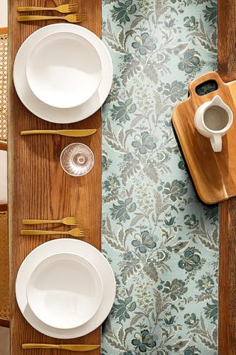 Image of Casableu Calvia Green 6 Seater Table Runner Dust-Proof Table Runner for Dining Tabletop Decoration | Size: 13x72 Inches