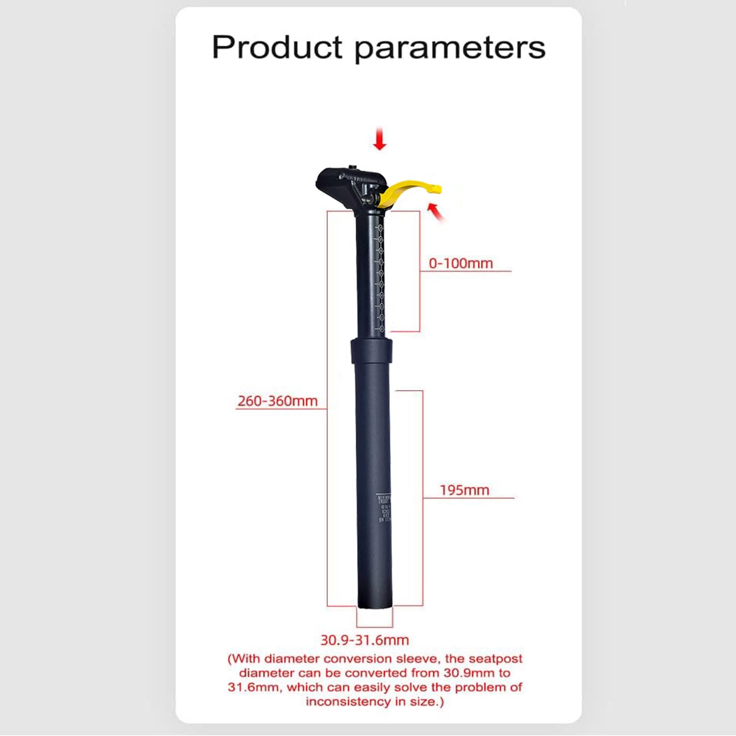31,6 mm Tige de Selle Compte-Gouttes Commande Manuelle Tube de Selle de vélo 100 mm Amortisseur hydraulique réglable en Hauteur pour VTT VTT Vélo de Route,Tige de Selle télescopique pour vélo