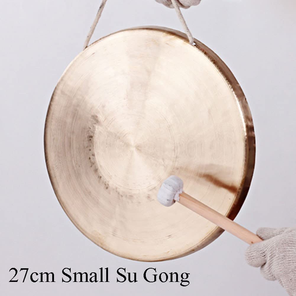 Gong - Instrumento tradicional chino de latón Gong, juego de gong chino de cobre y latón con mazo, percusión de meditación Feng Shui, 27-30 cm (27 cm)