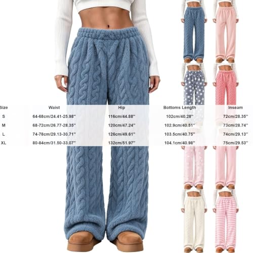 Fluffy Pajama Pants for Women Fuzzy Plush Pull On Pajama Pants Blue - image 4