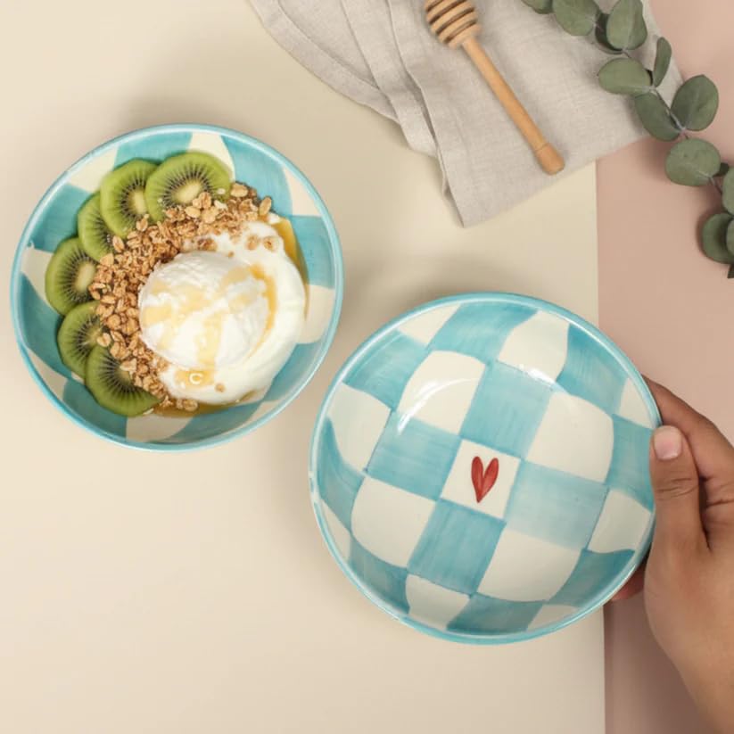 Image of Ceramic Snack Bowl Set for Serving, Dessert & Fruits | Multipurpose Kitchen Bowls Set | Premium Aesthetic Small Serving Bowls | Green & White | Pack of 2 | 700ml
