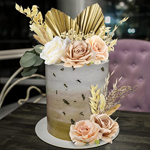 28 Pcs Boho Cake Topper Decorations Vintage Artificial Rose Flowers Leaves For Cake Decorating Kit Dried Faux Flower Decor For Bohemian Wedding Bridal Baby Shower Birthday Party Supplies (Natural) #TOP6