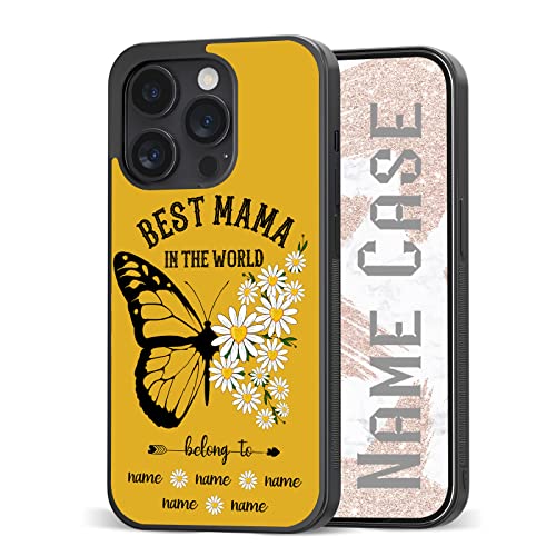 Custom Name Phone Cases Mom & Children Butterfly VS Daisy for iPhone 7 8 11 12 13 14 15 16 Pro Max Plus Mini Xr Xs for Samsung S20 S21 S22 S23 S24 S25 Ultra Plus FE for Pixel 4 5 6 7 (Yellow)