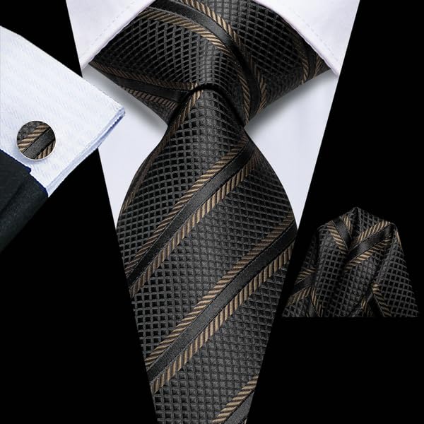 Image of Hi-Tie Men's Tie Sets Silk Paisley Striped Necktie Pocket Square Cuff-links Sets Wedding Business Holiday