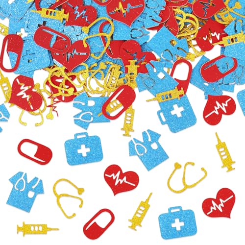 Image of Whaline 300 Pcs Nurse Table Confetti Yellow Red Blue Glitter Paper Confetti Table Centerpieces for Doctor Graduation Party Decoration